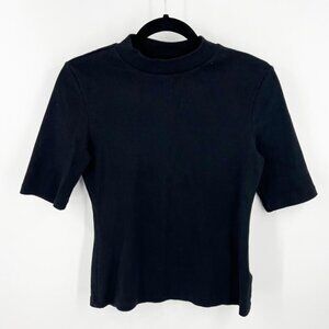✅ ANTHROPOLOGIE MAEVE BLACK RIBBED CROPPED‎ FAUX TURTLE NECK TOP SIZE SMALL